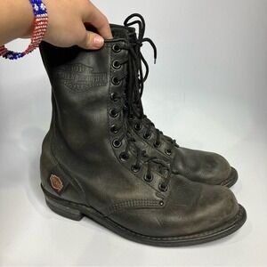 Vintage Harley Davidson dark gray leather motorcycle boots women's size‎ 9